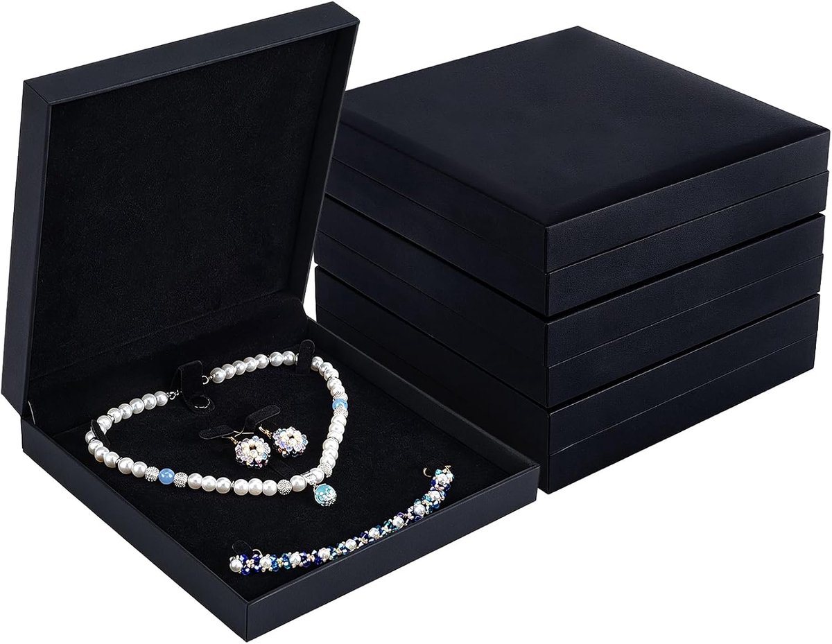 3 stuks zwarte grote sieraden set doos, 19,4 x 19 x 4,4 cm vierkante pluche sieraden opslag organizer doos, grote - ShopVlot