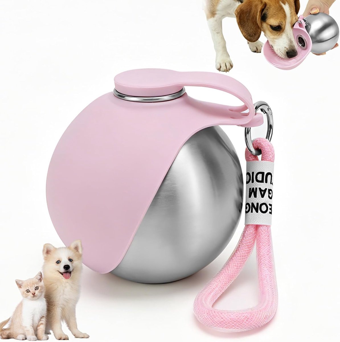 Dog Drinking Bottle on the Go 285ml Dog Water Bottle Stainless Steel Water Bottle with Foldable Silicone Tray - ShopVlot