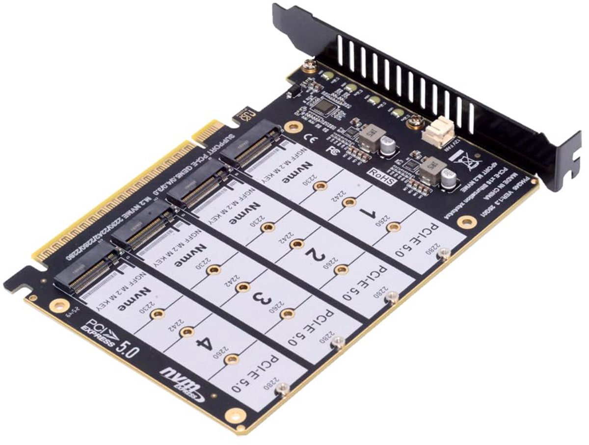 Card 4x NVME M.2 NGFF SSD to Detachable Bifurcation PCIe Express 5.0 Gen5 Gen4 X16 RAID Card VROC RAID0 Hyper-Adapter - ShopVlot