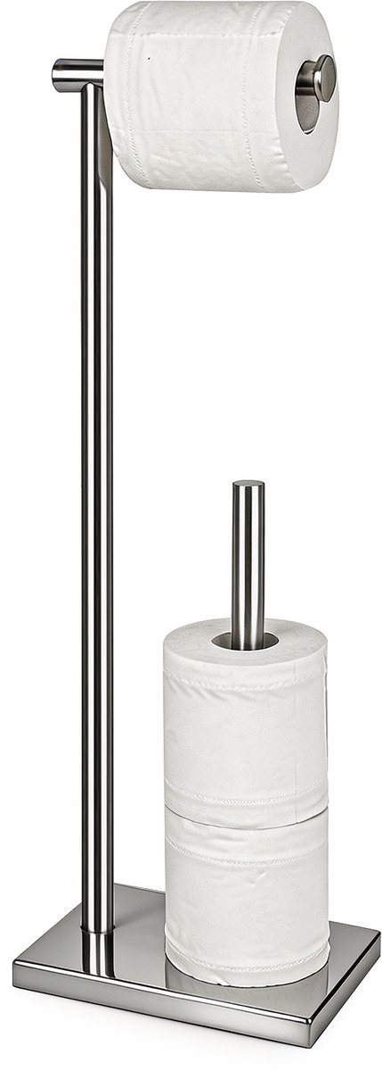 VDN Stainless wc rolhouder staand - wc rolhouder chroom - Toiletrolhouder en reserverolhouder - RVS - Geschikt voor 3+1 WC papier rollen - 2 in 1