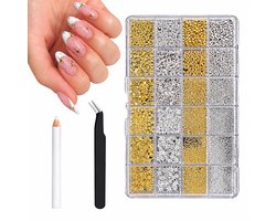 Kaiyaya - complete nagelversiering set met 3D-ornamenten - goud en zilver - inclusief pincet, wax pen en opbergbox - voor DIY nagel art