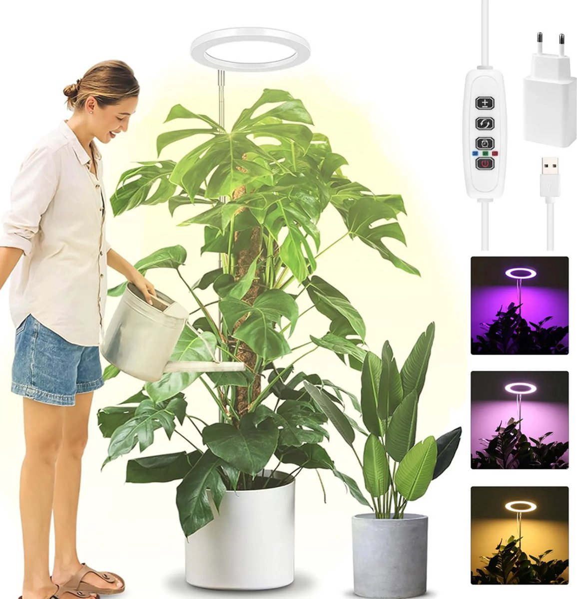 Groeilamp - Kweeklamp - 72 LEDs Volledig Spectrum - 155 cm - 360° Zwanenhals - 3/9/12u Timer - Hoogte Verstelbaar - 3 Kleurmodi - 10 Helderheidsniveaus - Wit