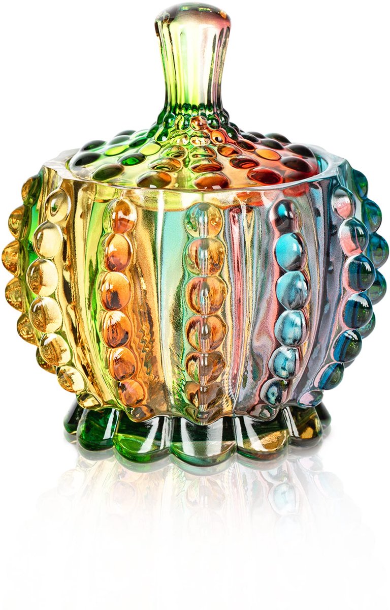 SnelShoppen - Joeyan 6 oz Gekleurde Reliëf Glazen Pot met Deksel - Iridescente Snoeppot voor Bruiloft, Feest, Buffetdecoratie, Kristallen Snoeppot in