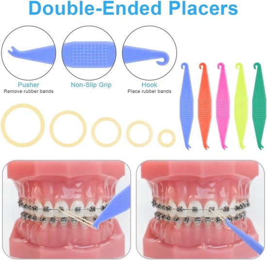 Orthodontische Elastische Rubber Bands, 500 Stuks Dentaal Traction Bands met 5 Stuks Elastische Plaatjes voor Beugels — afbeelding 2