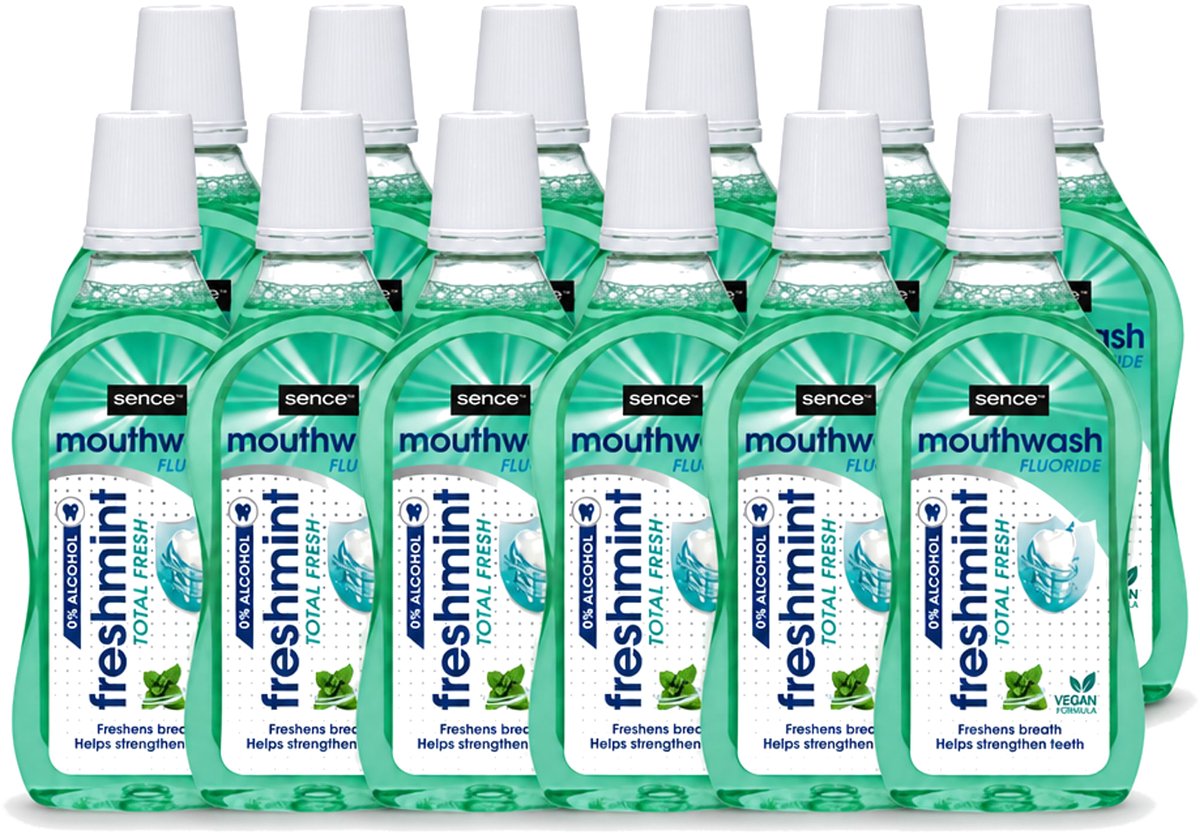 12 x Sence - Fresh Freshmint - Mondwater - Fris & Muntig - 500 ml - Voordeelverpakking - 12 stuks