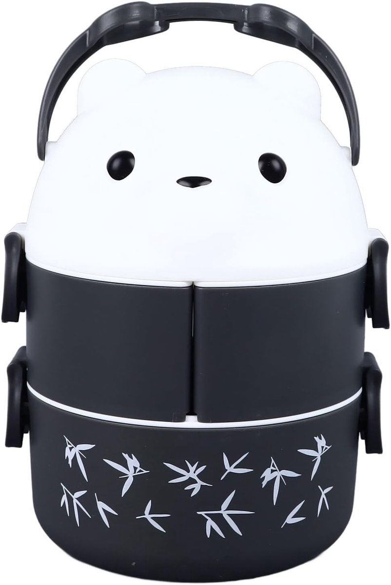 2 Layers Panda Bento Box Round Lunch Box Cute Design Food Containers Portable Leakproof for Schoolwork Camping - ShopVlot