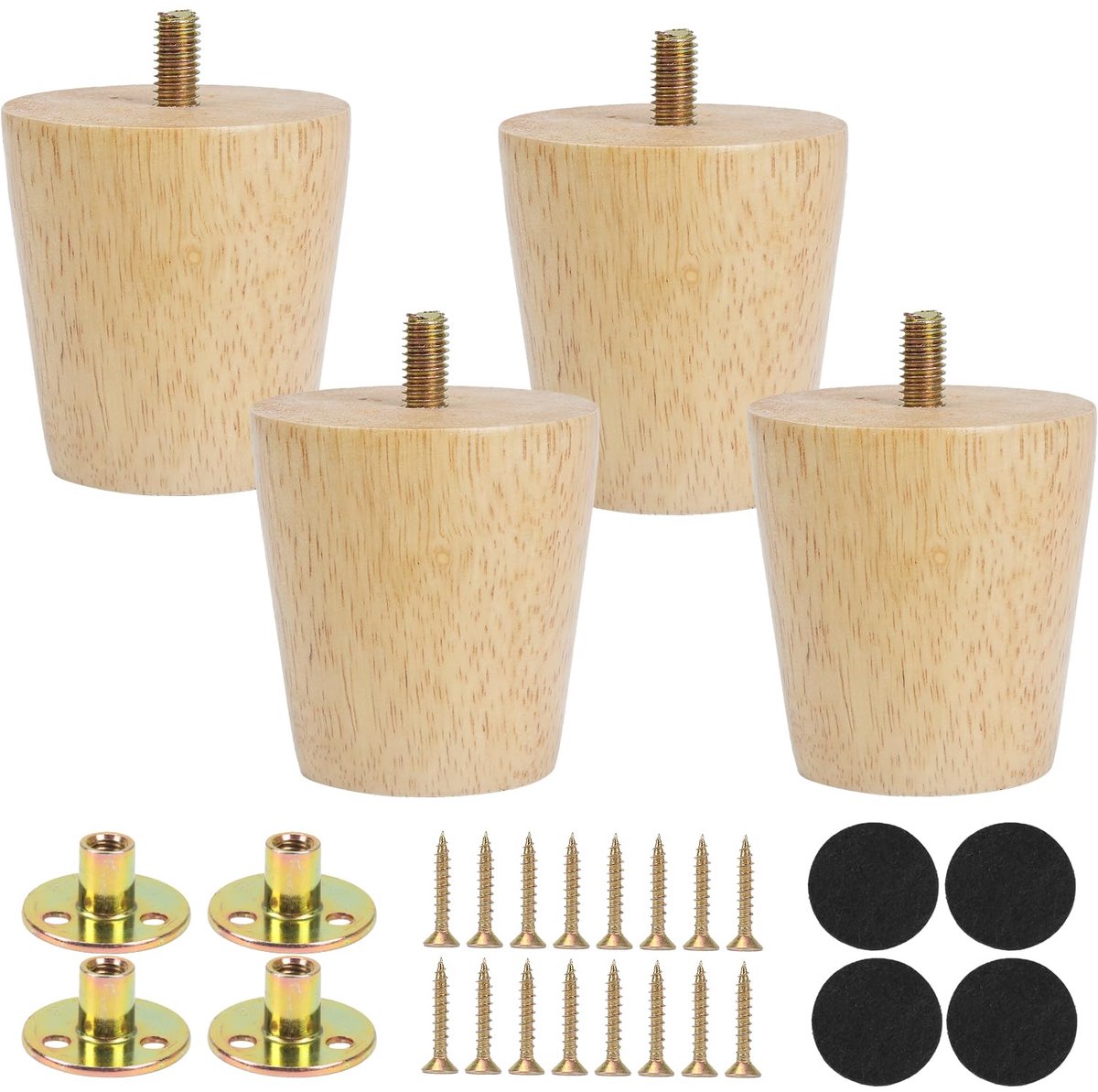 SnelShoppen - 4 Stuks Houten Meubelpoten 6 cm - Stevige Houten Poten voor Meubels, Kasten, Tafels - Ideaal voor Verbouwing, Klussen en Creatieve Proje