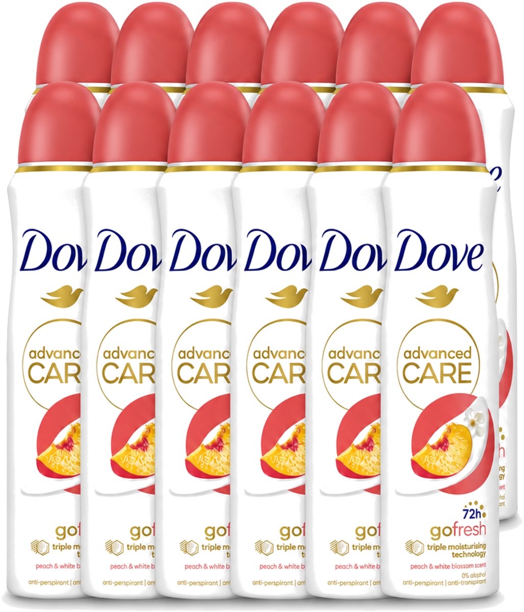 12 x Dove – Deodorant Spray – Peach & White Blossom – 150 ml - Voordeelverpakking - 12 stuks