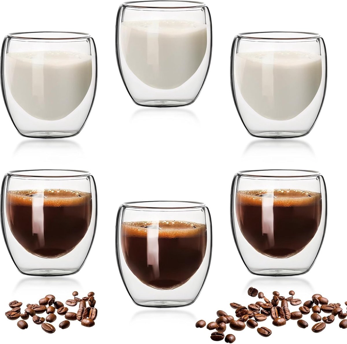 6 dubbelwandige koffieglazen van glas, 80 ml, geïsoleerd, kleine koffiekopjes van borosilicaatglas voor espresso, thee of koffie