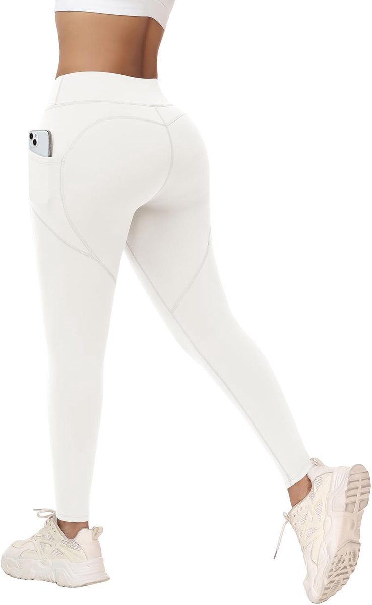 Leggings voor dames, hoge taille, elastische sportbroek met zakken