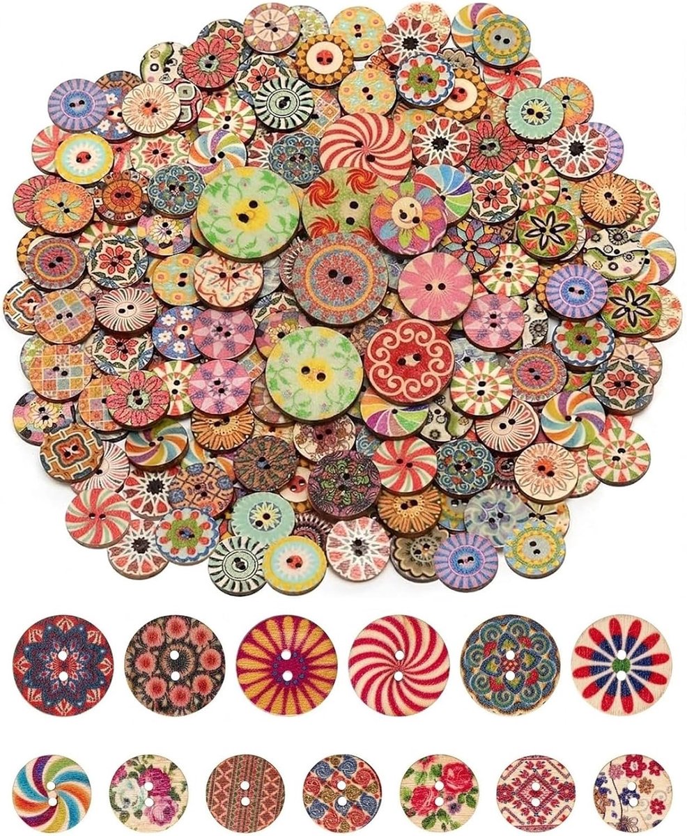 Knopen vintage, knopen kleurrijk, buttons 15/20 mm knopen voor gebreide jas, kleding, doe-het-zelf knutselen en naaien - retro ronde houten knopen set voor cardigan
