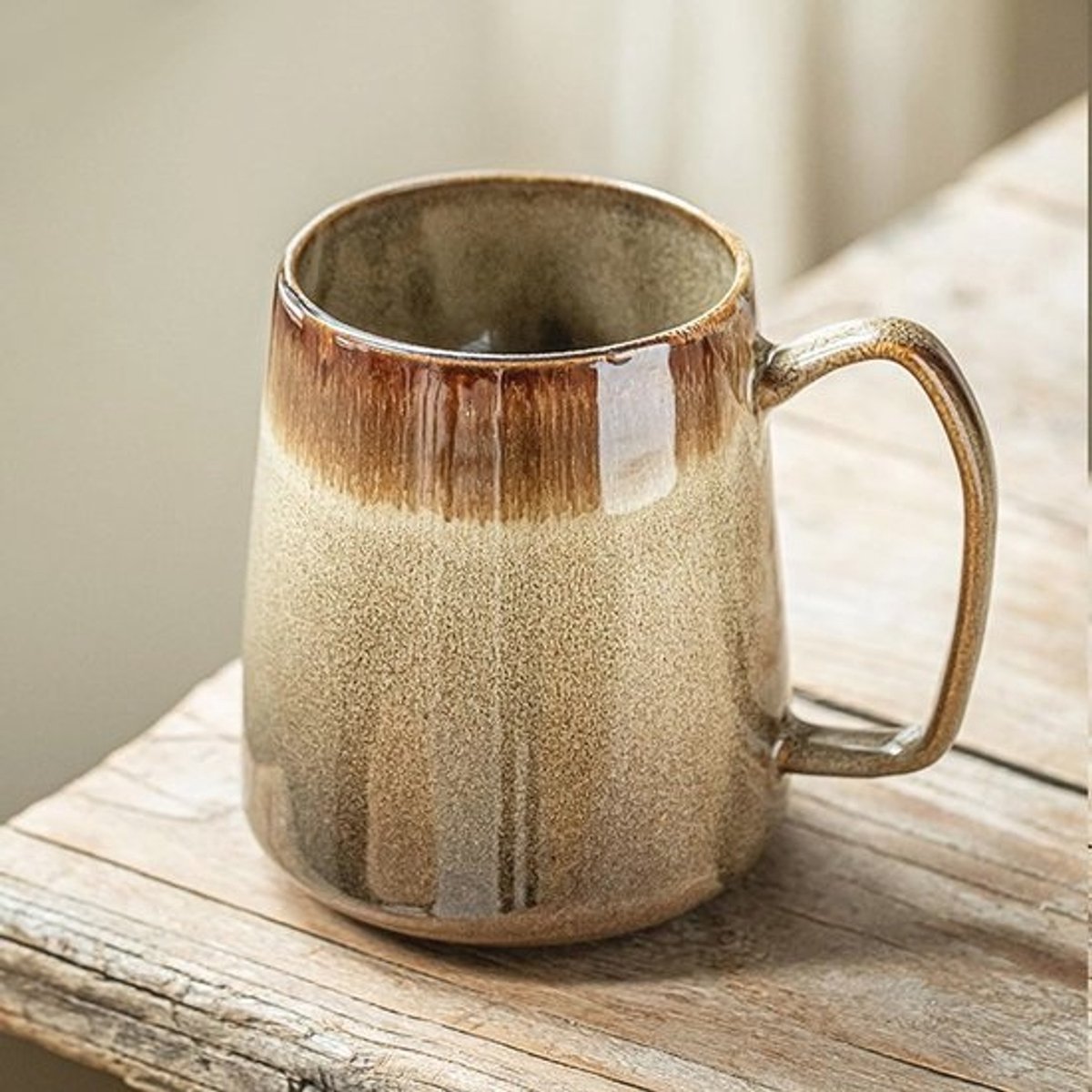 Grote keramische koffiemok - Met groot handvat en uniek oppervlak - Voor koffie en thee