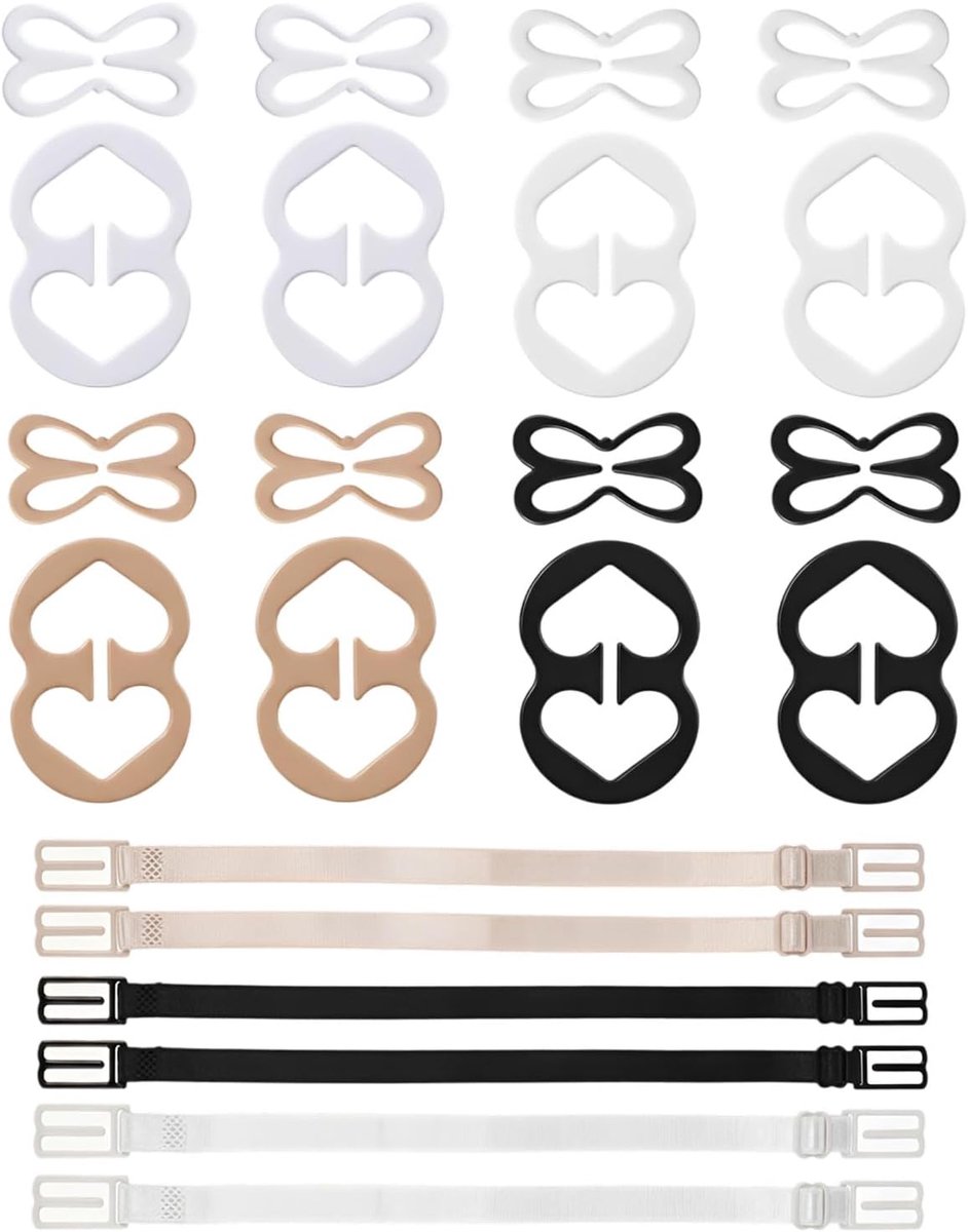 Band clips set van 22 stuks, Antislip verstelbare BH bandhouders met rubberen band, 3 stijlen, voor racerback, tanktops en jurken