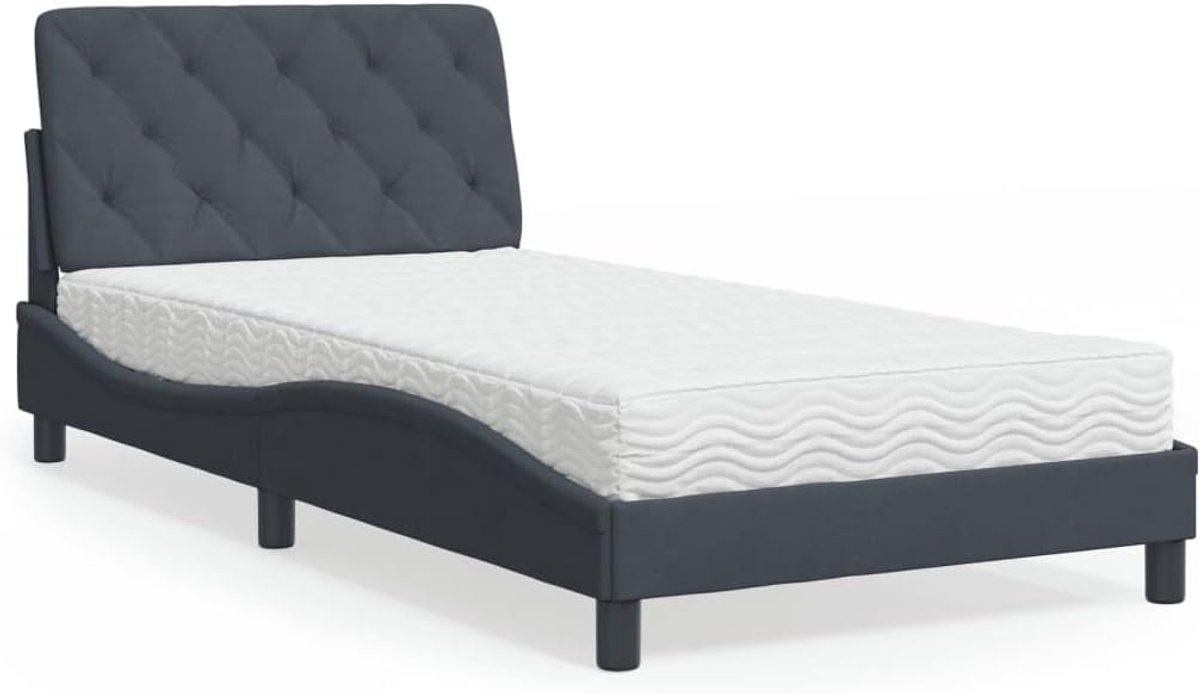 Bed met lattenbodem Schuimmatras Hoofdbord Donkergrijs 100x200