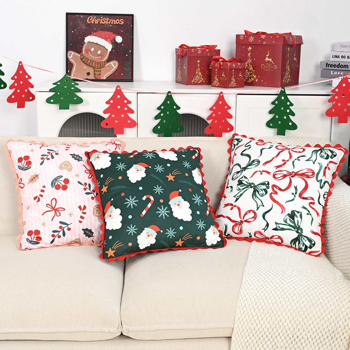 Noord-ins Holland Velvet - Kerstmis afdruk gebogen lace - Hollow blad rok kant kussen - Woonkamer bank kussen decoratie - 45 * 45cm 3 stuks set