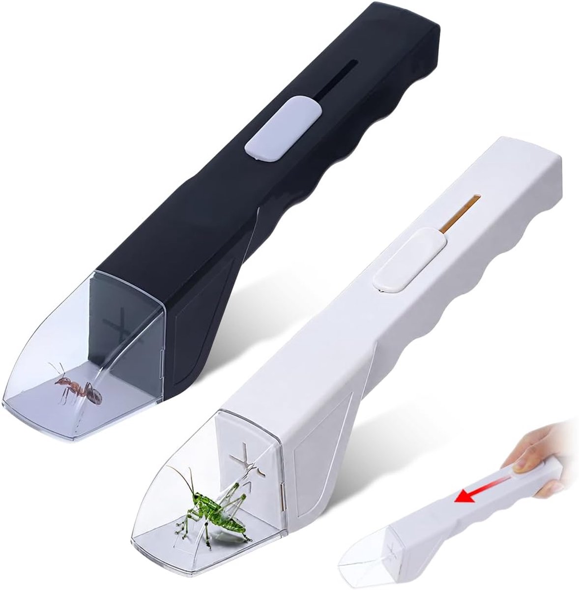 2 delige insectenvanger, levende vanger voor tuin en natuur, handige spinnenvanger met 27 cm lengte voor volwassenen, insectenkijken en decoratie (zwart+wit)