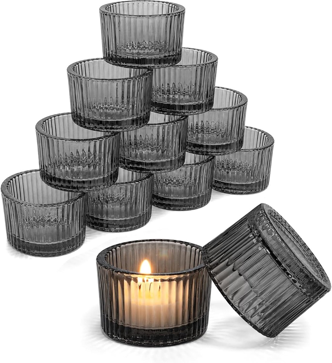 12 stuks theelichthouder kandelaar glas (grijs)