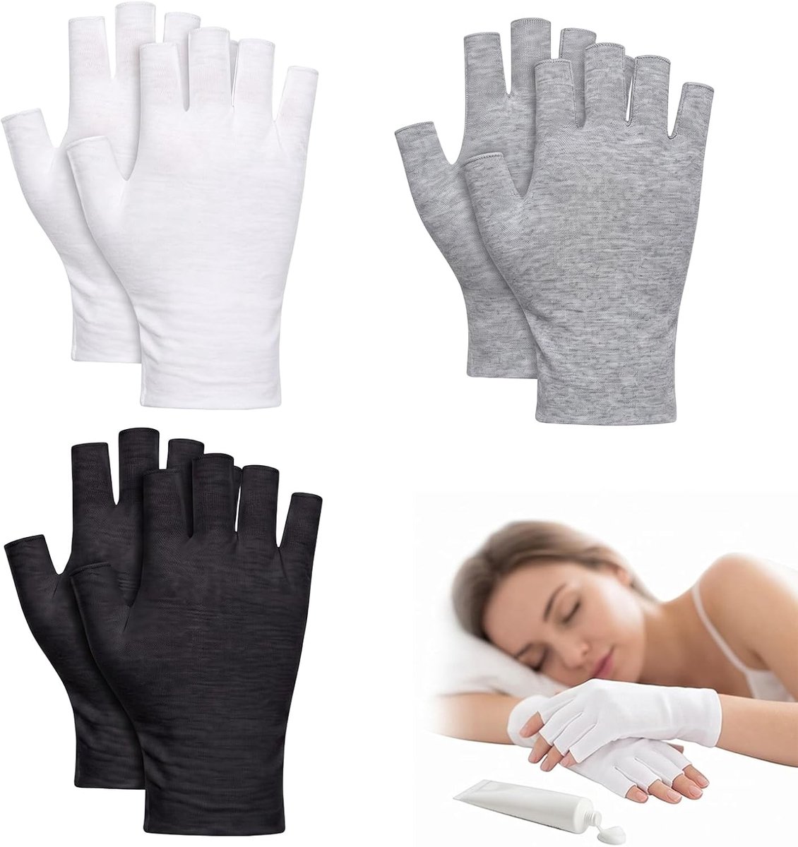 3 paar katoenen handschoenen voor handverzorging, witte katoenen handschoenen voor eczeem, vochtinbrengende slaap- en huidbehandeling, ademend en comfortabel