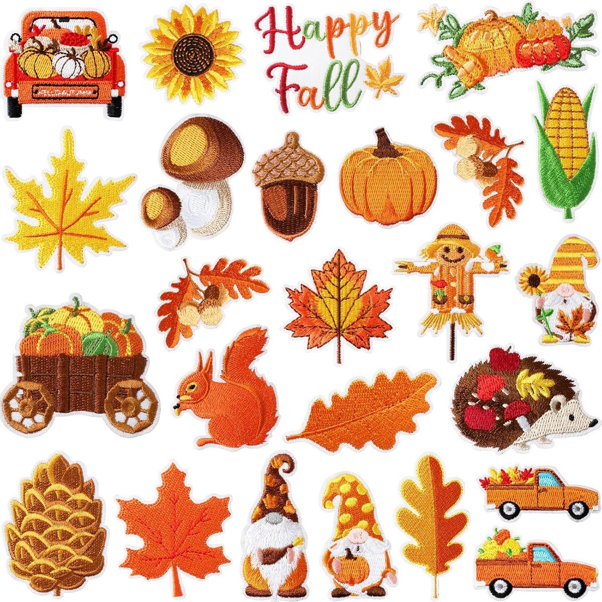 24 stuks Herfst opnaaistrikken Strijkpatronen Esdoornblad Pompoen Borduurpatches Applicaties om op te strijken Opnaaistrikken Set Decoratieve reparatie voor kleding Rugzak DIY