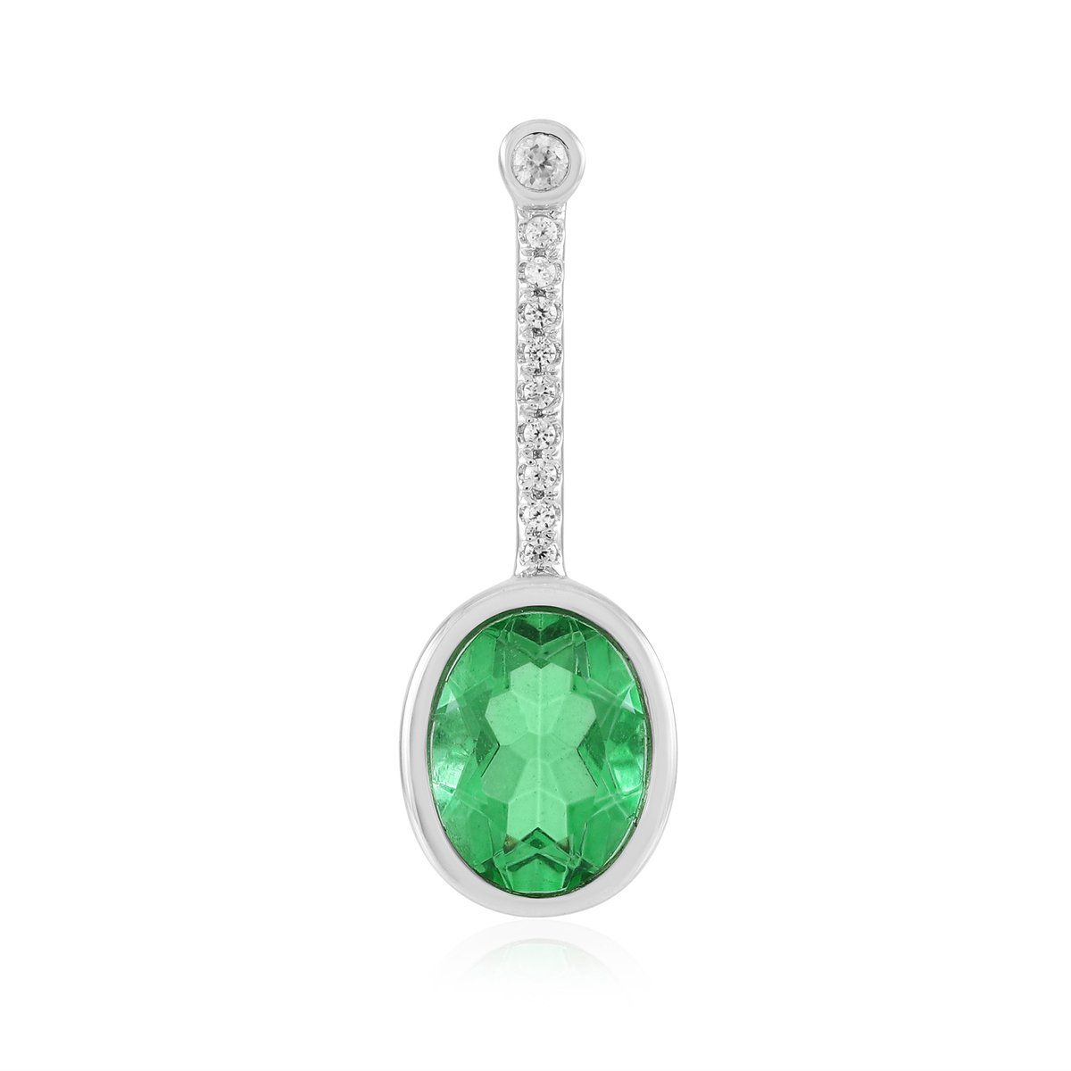 Cavill - Elegante Hanger 925 Sterling Zilver Platina Verzilverd - Ovale Smaragdgroene Kwarts 1,67 ct - Zirkonia 0,062 ct - Monosono