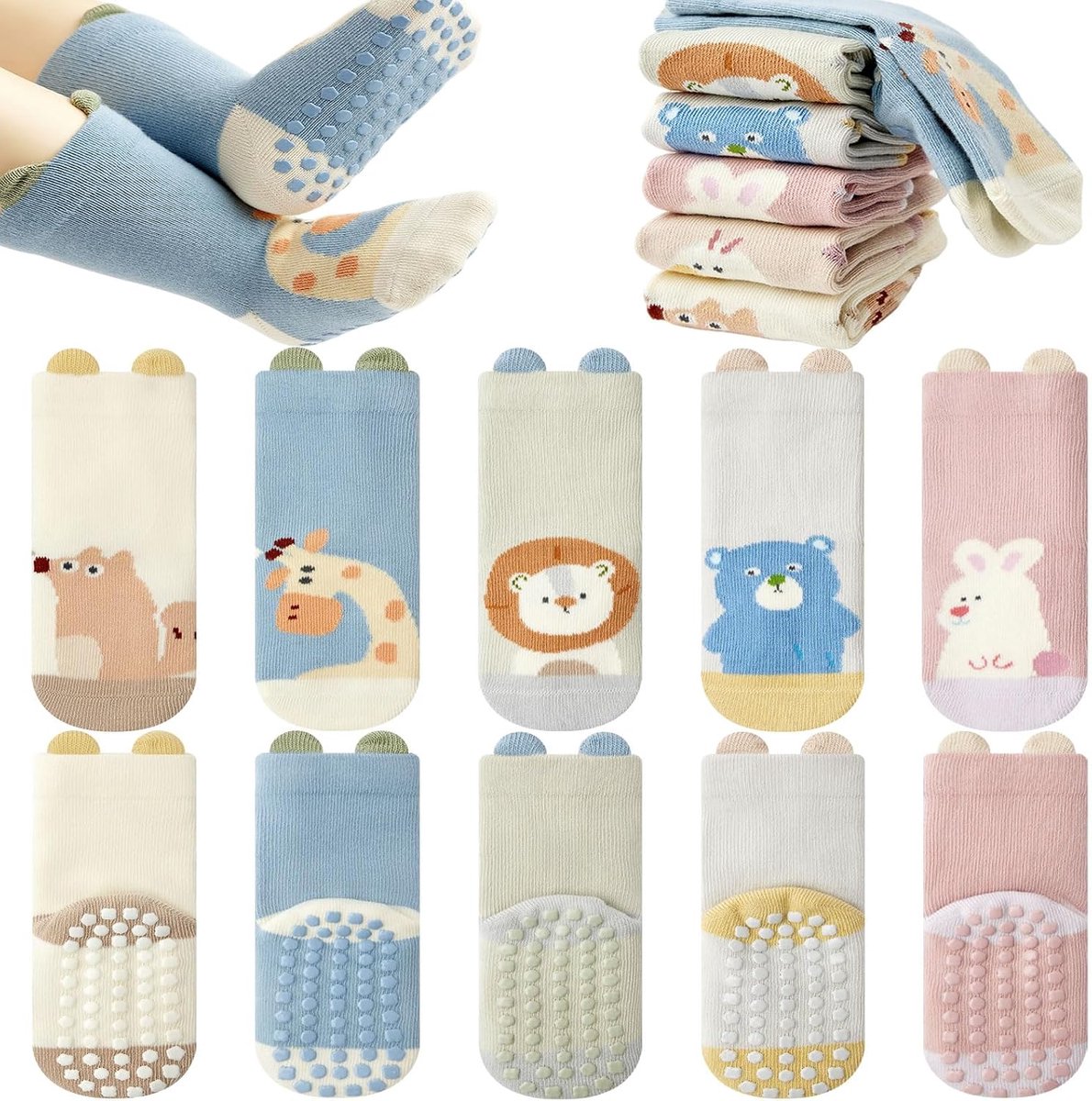 5 paar Antislip Babysokken met grip kinderen sokken voor peuters jongens meisjes