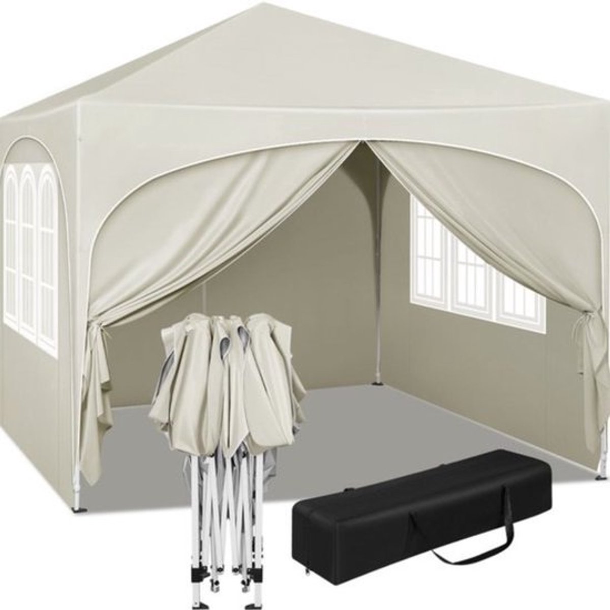 Luxe partytent - met zijwanden - Beige - Opvouwbaar - Easy-up - Paviljoen - Waterdicht - weerbestendig - 3 x 3 m