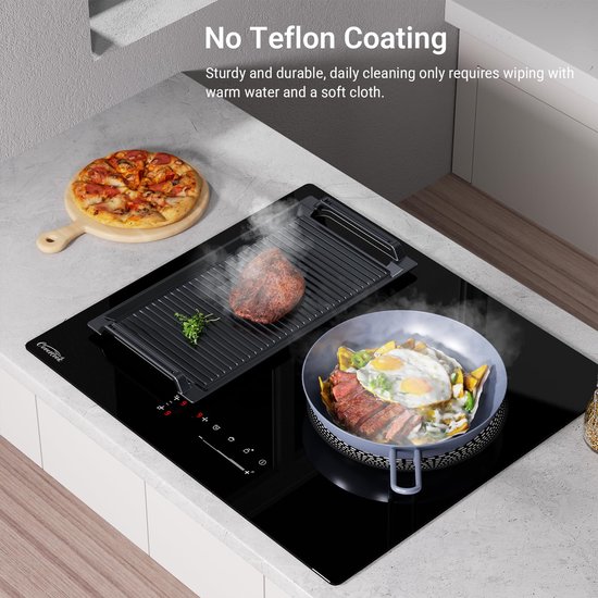 COVERCOOK Gietijzeren grillpan, rechthoekige grillplaat, 2 handgrepen, 43 x 23 cm, grillpan voor inductiekookplaat - ShopVlot