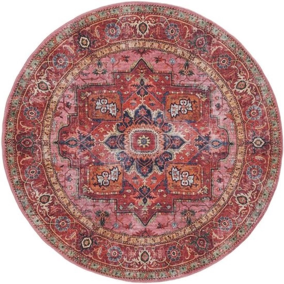 Rond vloerkleed - Laagpolig - 160 cm - Modern tapijt - Voor hal, slaapkamer, keuken en woonkamer - Rood/roze
