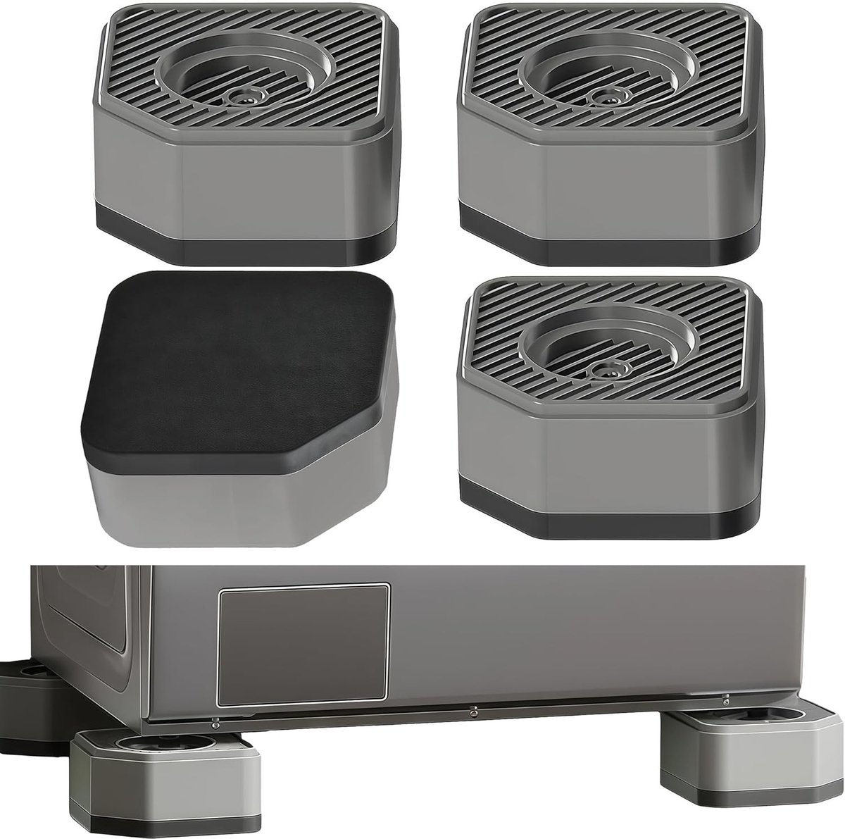 Anti-vibratie voeten voor wasmachine en droger, rubberen blokken, geluidsreductie, antislip en stabiliteit, 9 x 9 x 4.5 cm