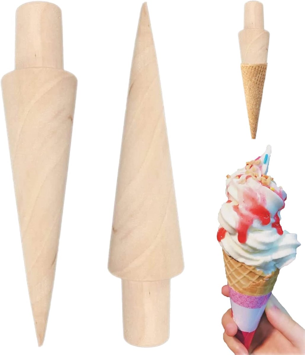 2 Pcs Horn Moulder Wood, Waffle Maker Roller, Waffle Horn Wood Ice Cream Cone Moulder, Waffle Horn Moulder for Making - ShopVlot