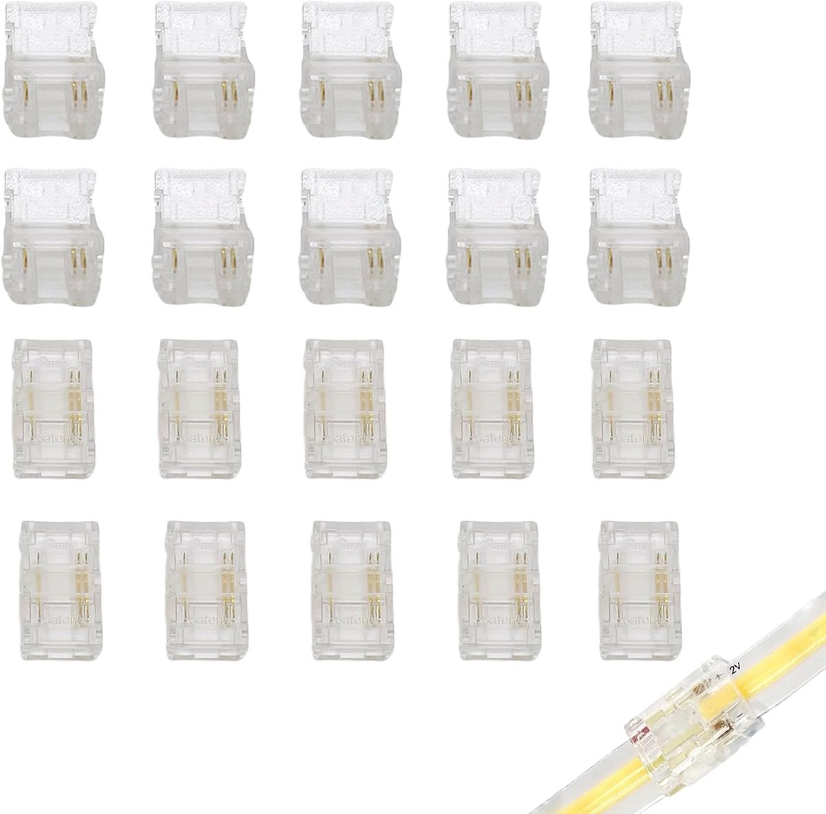 10mm 3Pin 20Pcs duidelijke soldeervrije LED strip met connector, naar strip connector, voor tweekleurige 5V/12V/24V LED strip, geen solderingen nodig, veilige verbinding.