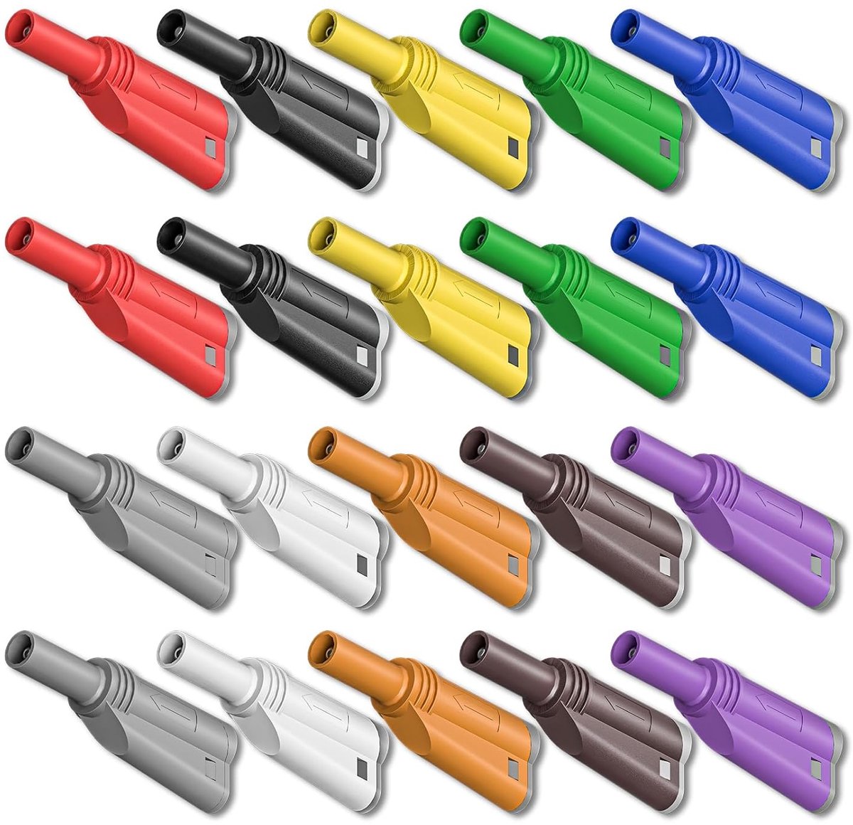 20 stuks 4 mm stapelbare ommantelde banaanstekkers veiligheid volledig geïsoleerd soldeervrij schroefbevestiging DIY connectoren 10 kleuren