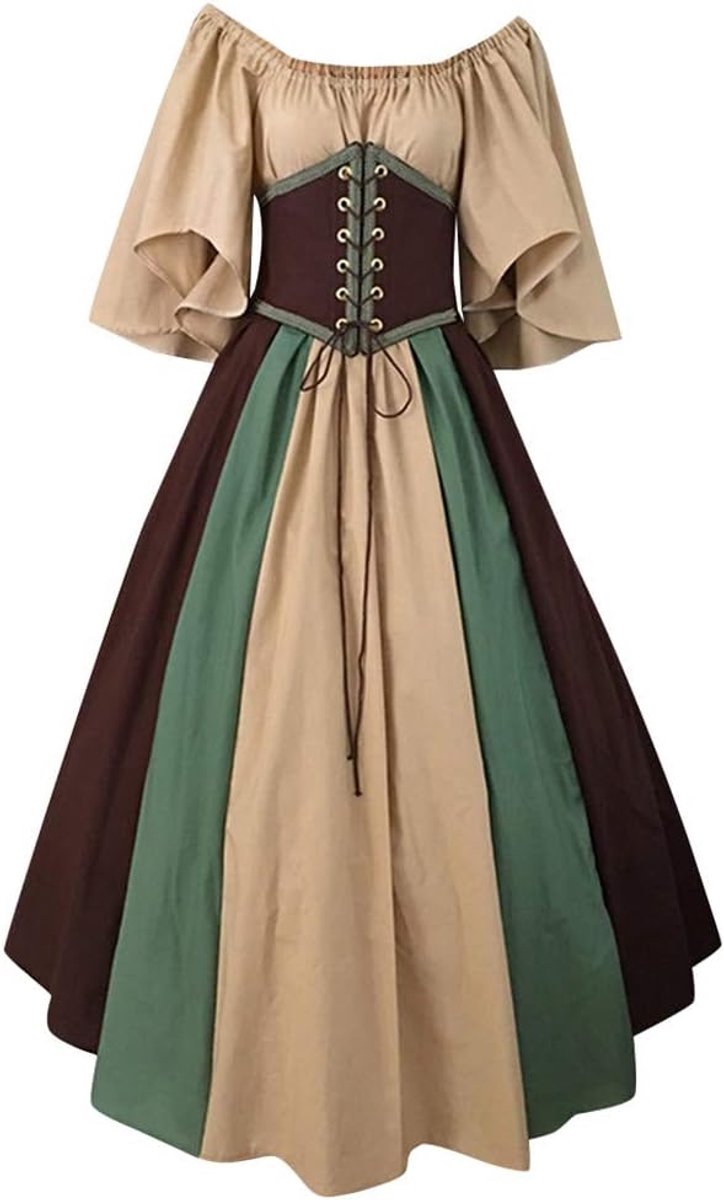 Renaissance-kostuum voor dames, middeleeuwse jurk met korset, vetersluiting, Halloween, vintage, elf, Ierse kostuumjurk, prinsessenjurk