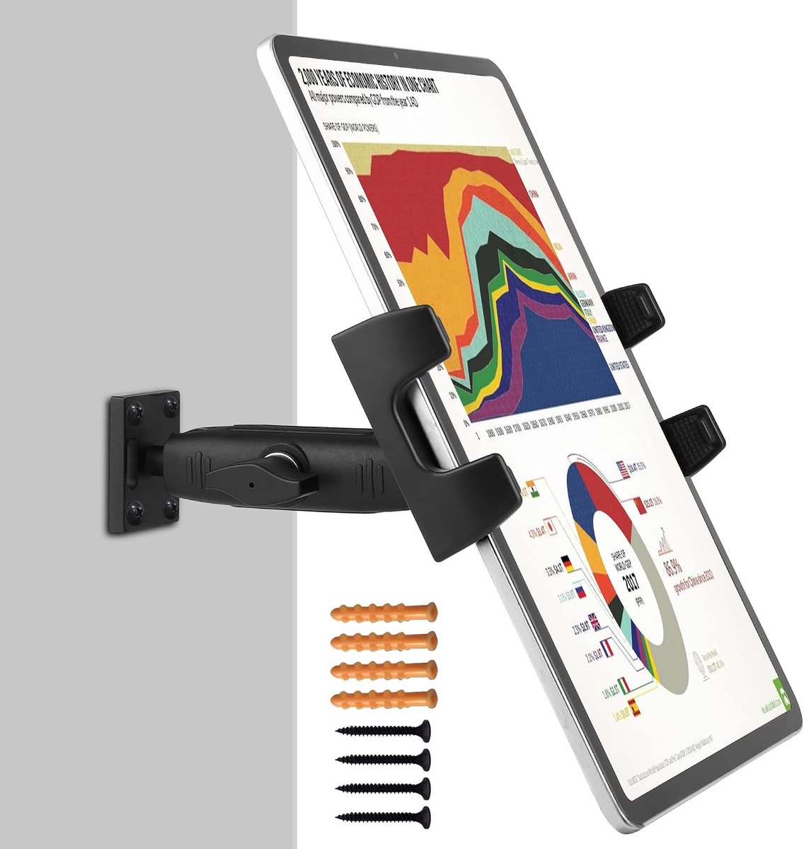 Wandhouder voor iPad-houder met lange arm, 360 ° verstelbaar, compatibel met 4~15 inch tablet en mobiele telefoon iPad Pro 12.9, Galaxy Tab, Surface Switch, iPhone, huizen, klaslokalen