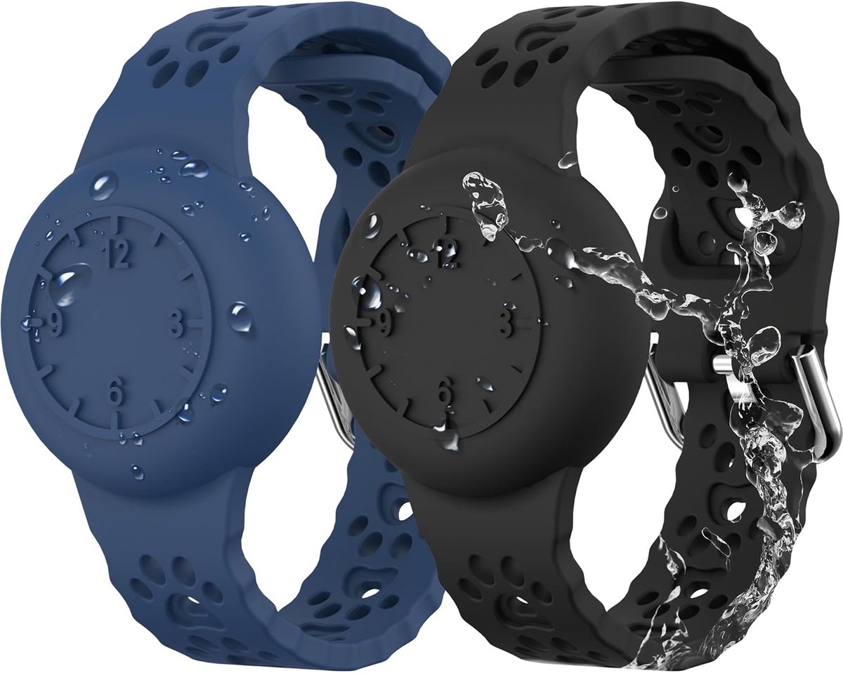 Kinderarmband voor Apple Airtag, Set van 2, Waterdichte Silicone Armband met GPS Tracking voor kinderen, Anti-Lost voor Airtag houder kinderen, Midnight Blue/Zwart