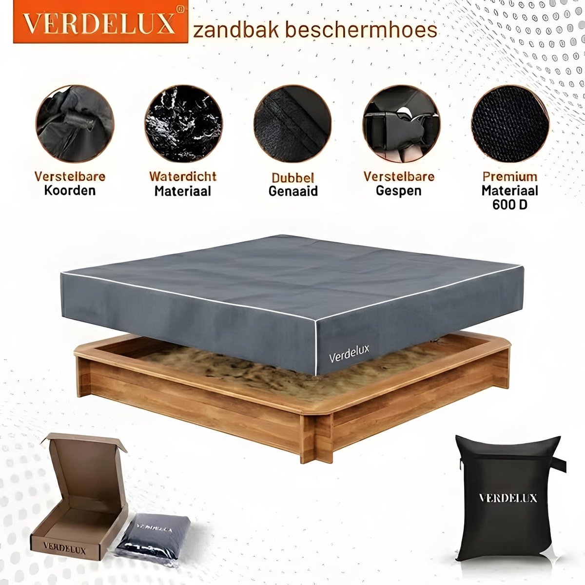Zandbakhoes 180 x 180 cm - Weerbestendig met opbergtas - Antraciet