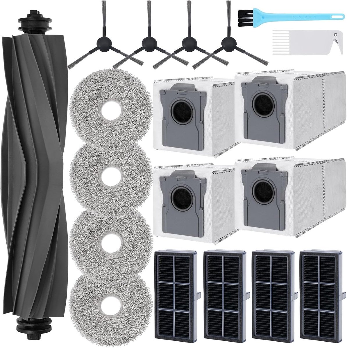 Accessoireset voor Dreame L10s Pro Ultra Heat, 1x rolborstel, 4x stofzak, 4x schoonmaakdoeken, 4x zijborstels, 4x filter, reserveonderdelen robotstofzuiger