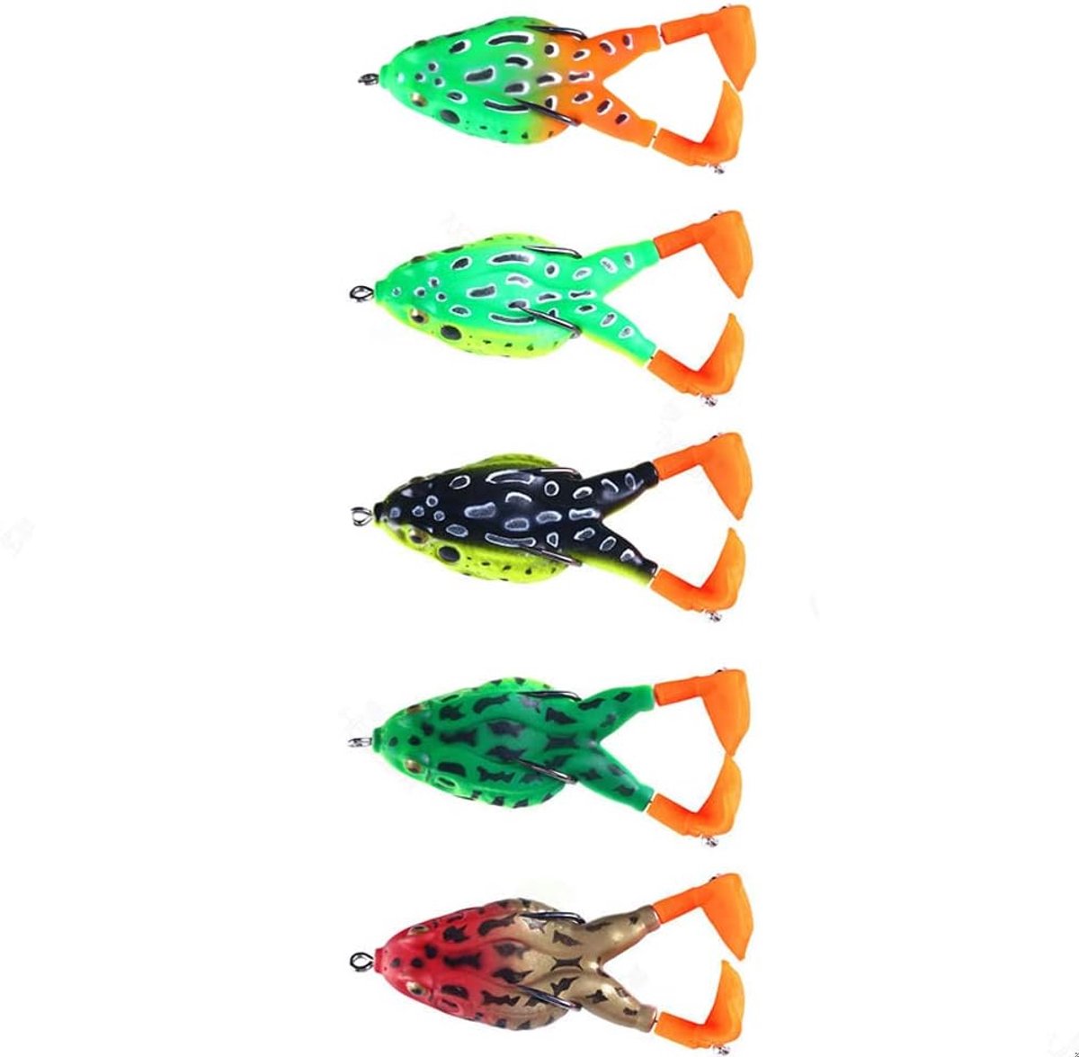 5 stuks kikker kunstaas, kikker crankbait tackle, kikker vissen lokt zacht visaas, hol lichaam 3D ogen kikker lokken onkruidloos swimbait met haak voor bas snoek slangenkop hondshaai zalm