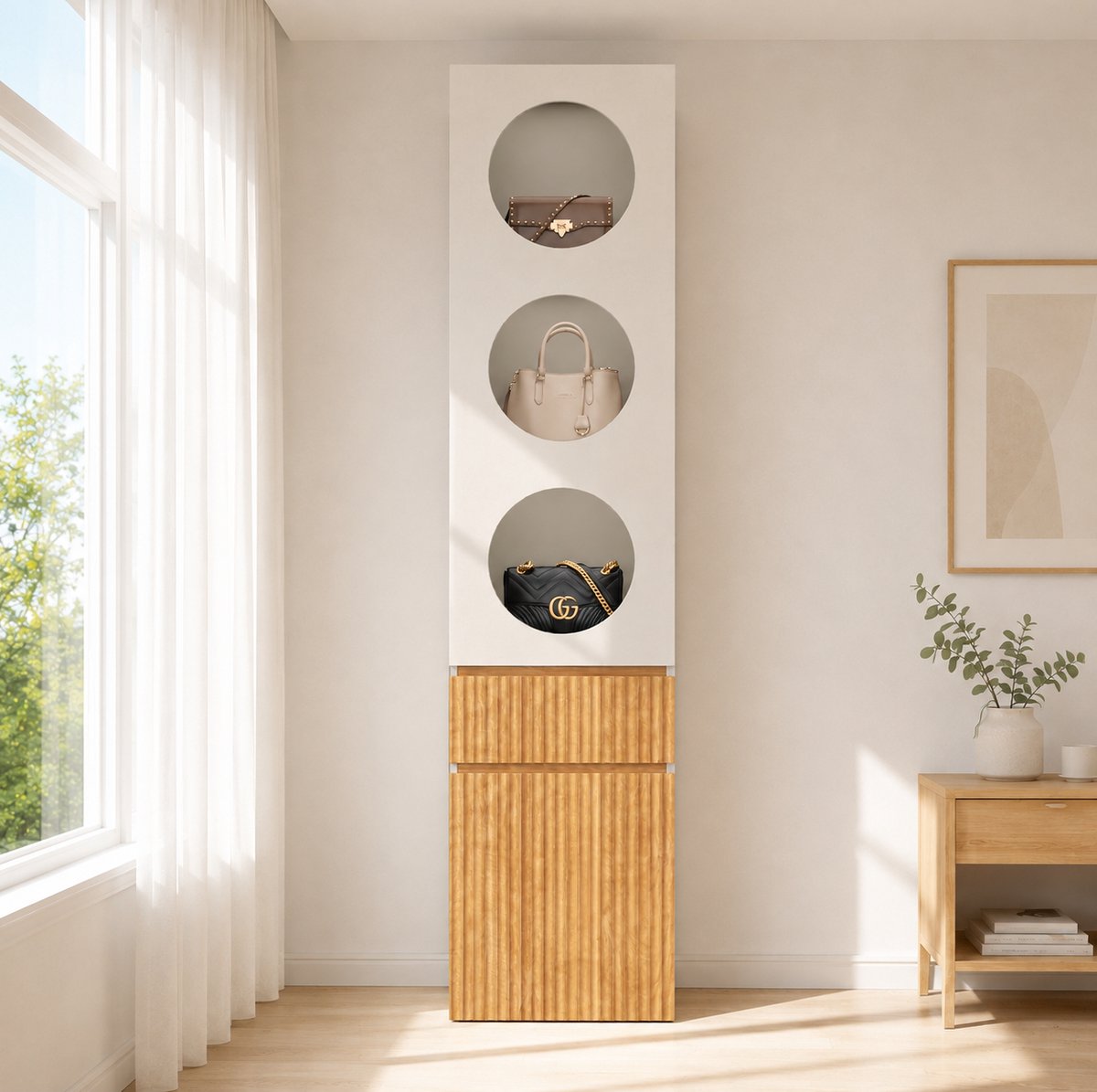 STILVORA Kledingkast - Smalle Hoge Kast Met 2 Deuren En Lade - Voor Slaapkamer En Badkamer - MDF En Spaanplaat - 45x50x200 Cm - Lichtgrijs En Naturel