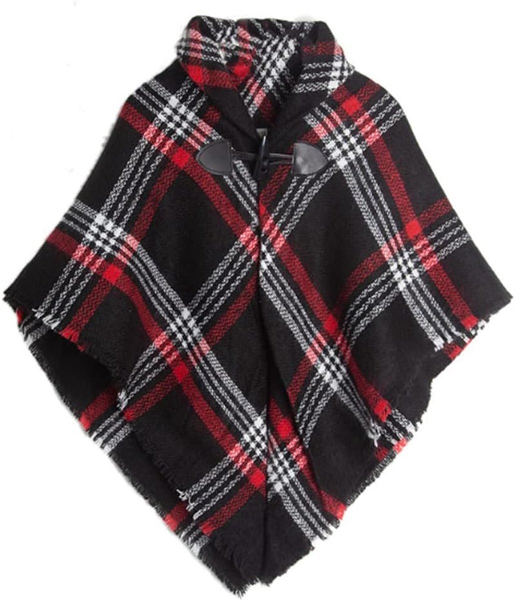 Meisjes tartan sjaal met hoorn gesp, geruite omslag, poncho cape sjaal voor kinderen, herfst en winter warme sjaals, hoofddoek-sjaal,One size