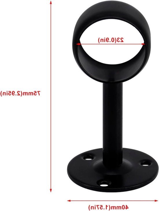 Set van 6 zwarte 22mm roestvrijstalen gordijnsteunen - Wand- en plafondmontage — afbeelding 2
