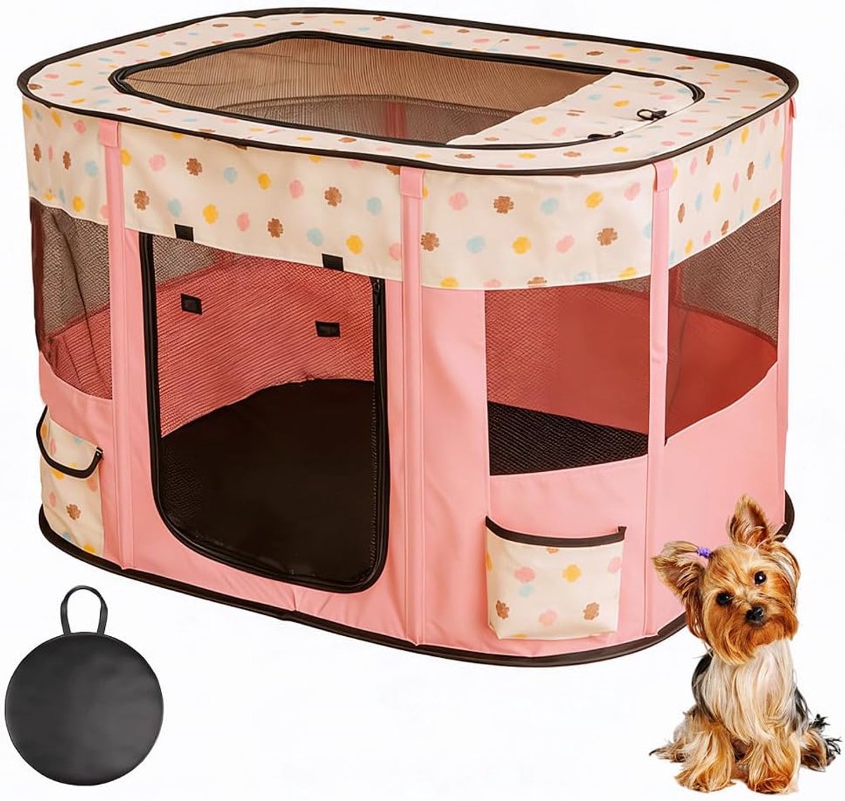 Hondenhok Huisdierenhek 70x55x45cm Opvouwbare Huisdier box Rechthoek Bezorgkamer Kattennest Kattenhol Kattenhut Puppy huis Kennel Gesloten Huisdieren Tent met draagtas (Roze)