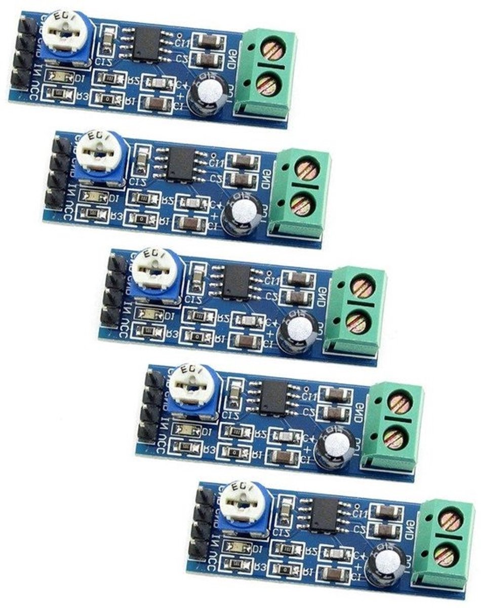 Audioversterkermodule - LM386-chip - Voor muziekweergave - Instelbaar volume - 5 stuks - Groen
