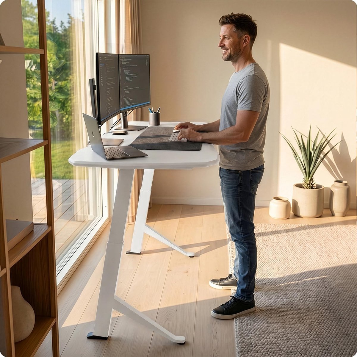 Elektrisch bureau 180 x 80 cm, verstelbaar in hoogte, wit, moderne design - Industrohome
