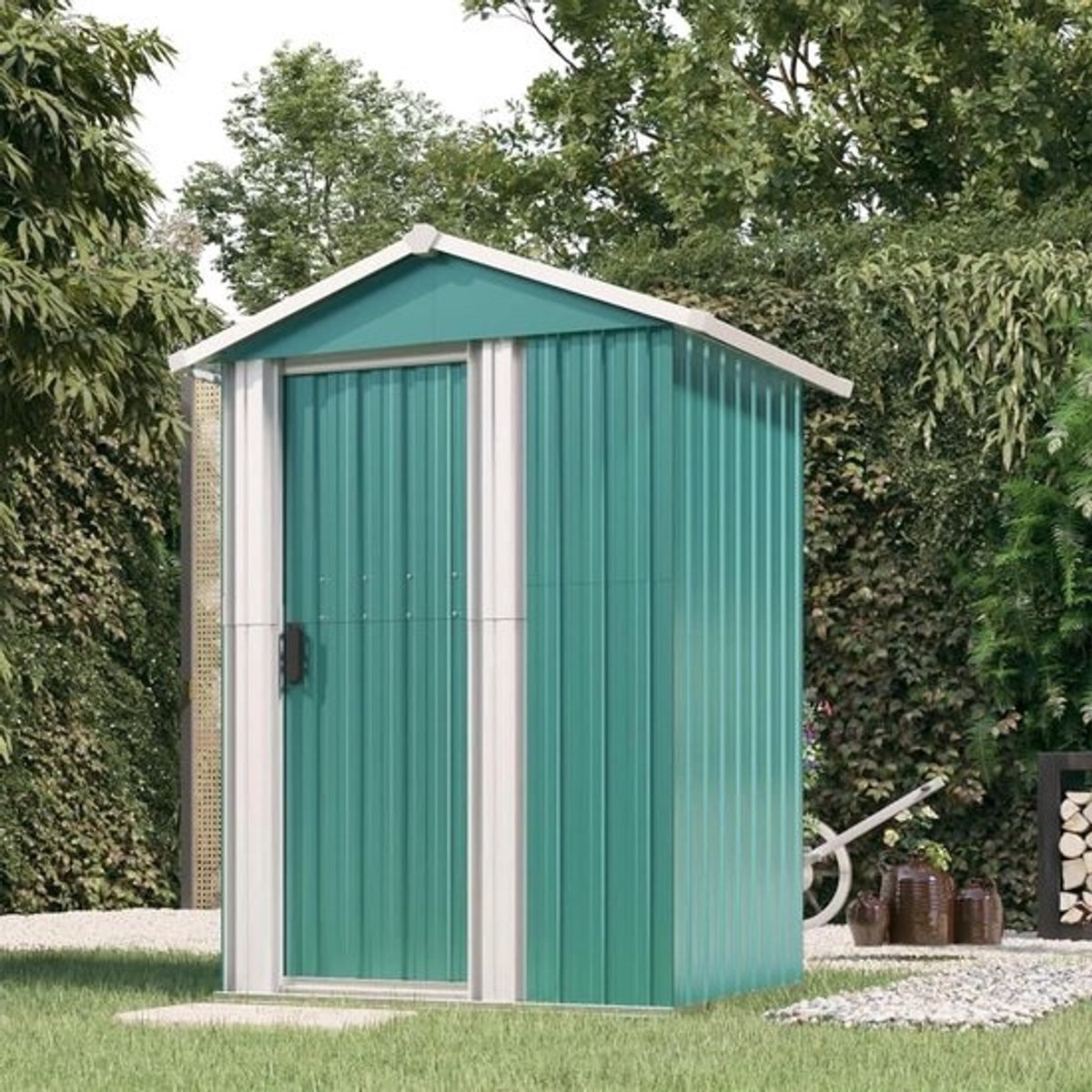 Metalen tuinschuur - Opbergruimte voor buiten - Tuinspullen opbergen - Roestvrij staal - 126 x 97.5 cm - Groen