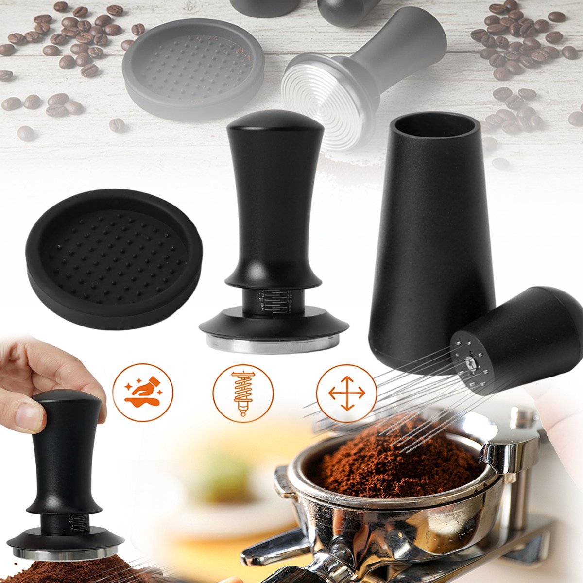 Koffietamper, Koffiemolen, Met Veerbelast Ontwerp, Koffieaccessoires.