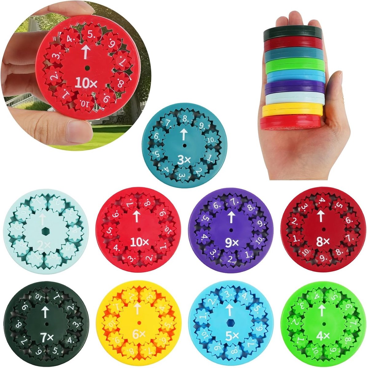 9-delige Fidget Spinner Set voor Wiskunde, Educatief Speelgoed voor Stressverlichting, Vermenigvuldigen en Delen Spellen voor Leerlingen