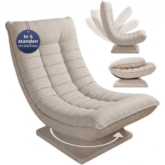 Casaria Fauteuil - Verstelbaar en Inklapbaar 60x105x87 cm - Creme