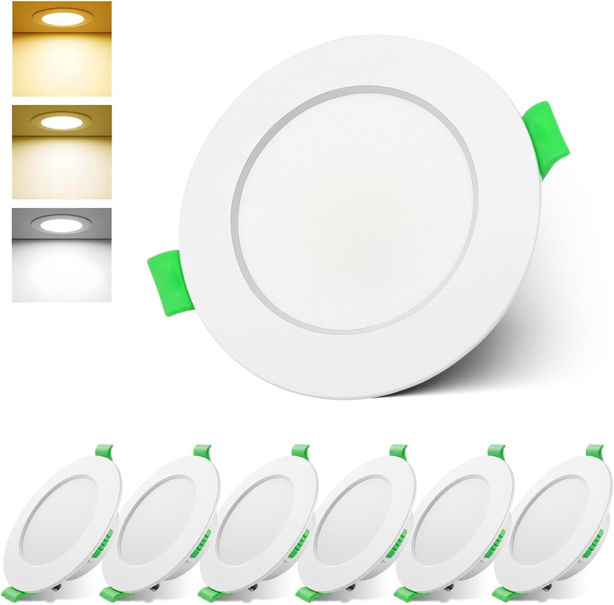 6 LED inbouwspots 230V 7W Dimbaar, Ultra Flat spots LED Warm wit 3000K Neutraal wit 4000K Koud wit 6000K, Ø75-90mm gatdiameter, IP44 Badkamerspot rond voor Binnen badkamer keuken