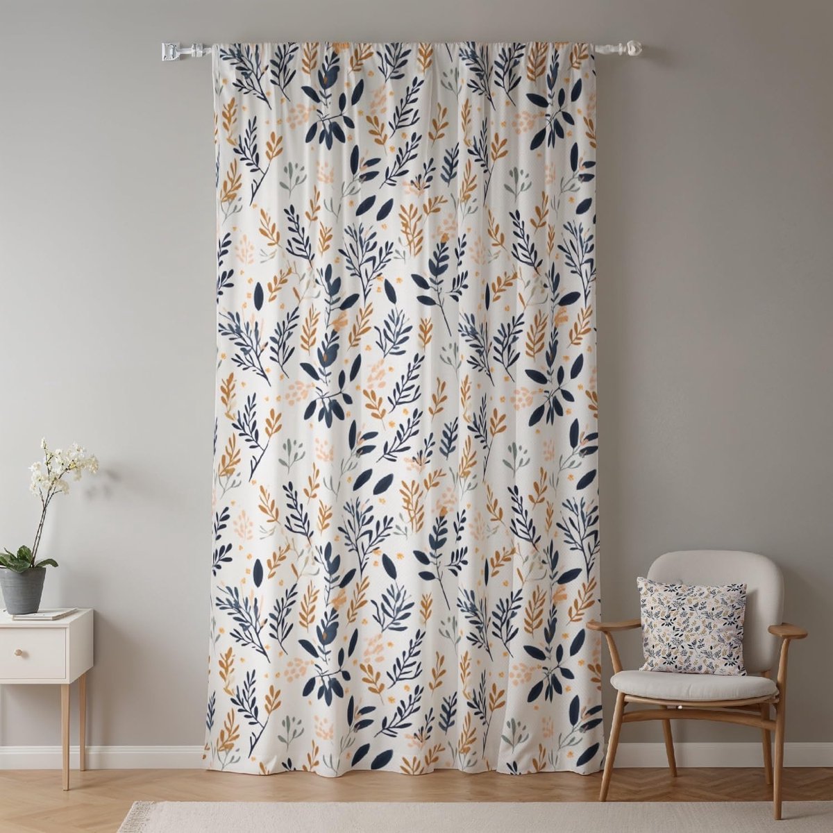 Gordijnen met bladeren - bloemenkranken, Country Cottagecore esthetiek, natuurlijke gordijnen voor slaapkamer, keuken, balkon, deur, ruimteverdeler, voor binnen en buiten, 107 x 160